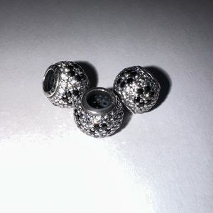 SILVER SPARKLE PANDORA CHARMS WITH BLACK FLOWERS